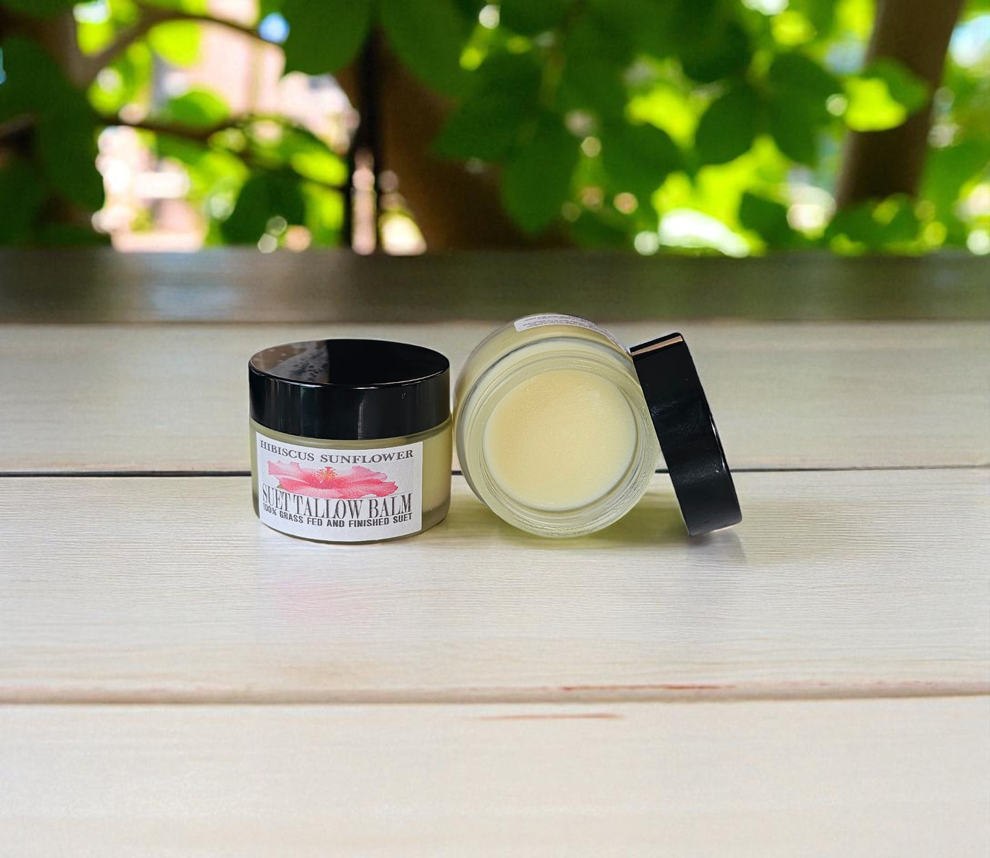 Hibiscus Sunflower Oil Suet Tallow (2oz Frosted Glass Jar)