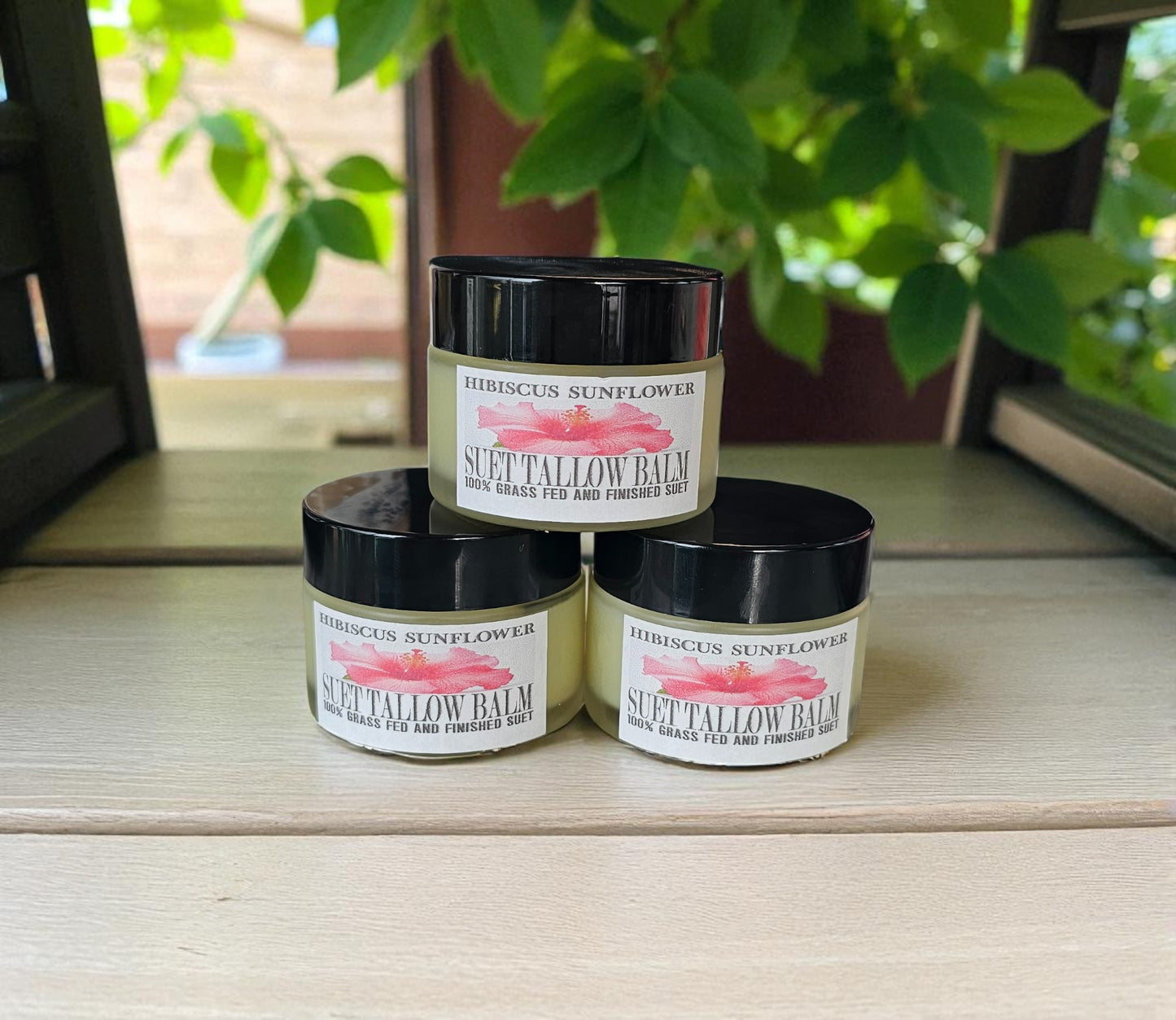 Hibiscus Sunflower Oil Suet Tallow (2oz Frosted Glass Jar)