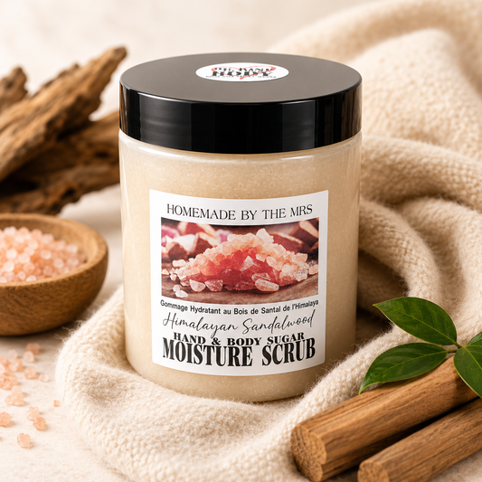 Moisture Sugar Scrub Hand and Body (Himalayan Sandalwood) 8oz Clear Jar