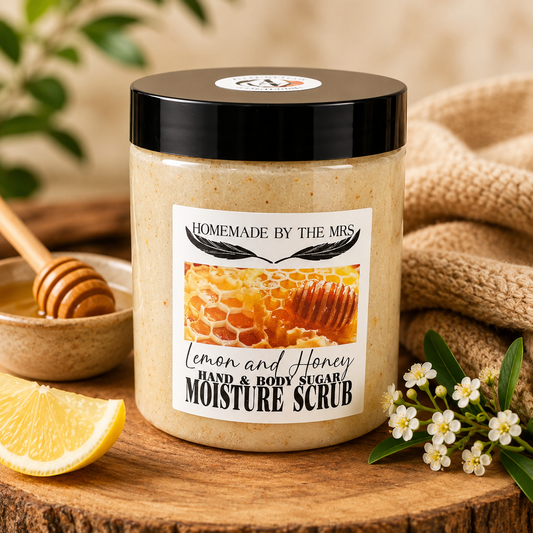 Moisture Sugar Scrub Hand and Body (Lemon and Honey) 8oz Clear Jar