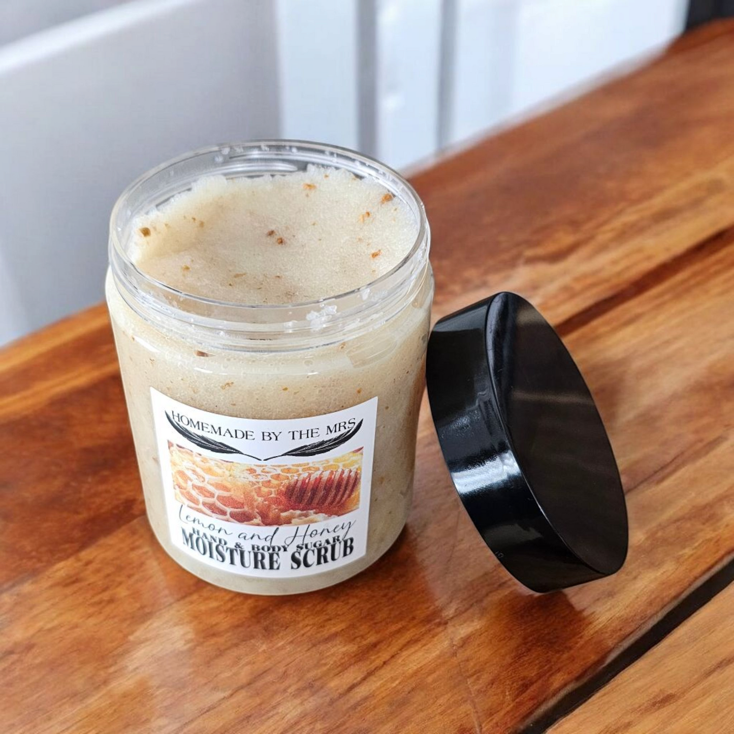 Moisture Sugar Scrub Hand and Body (Lemon and Honey) 8oz Clear Jar