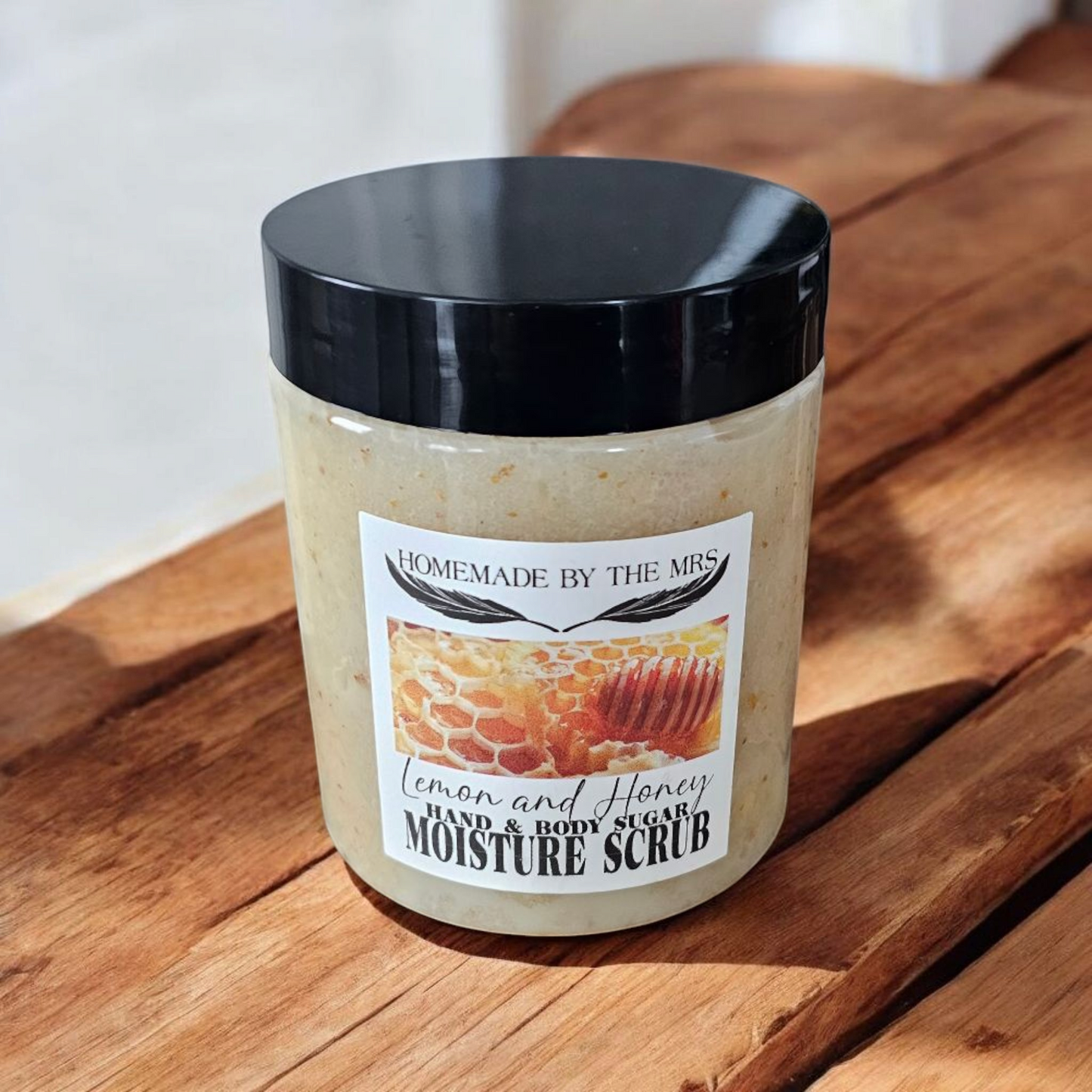 Moisture Sugar Scrub Hand and Body (Lemon and Honey) 8oz Clear Jar