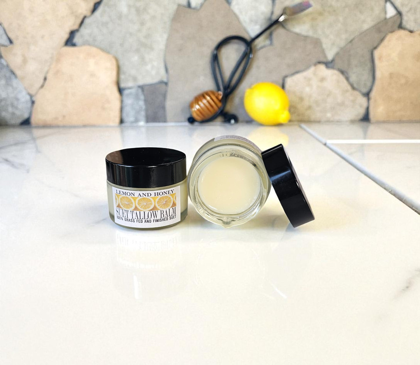 Lemon and Honey Suet Tallow (2oz Frosted Glass Jar)