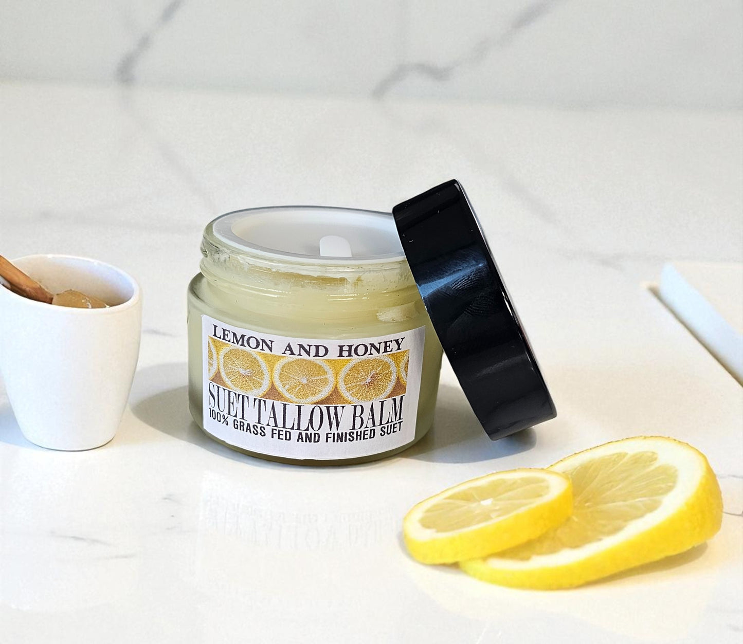 Lemon and Honey Suet Tallow (2oz Frosted Glass Jar)