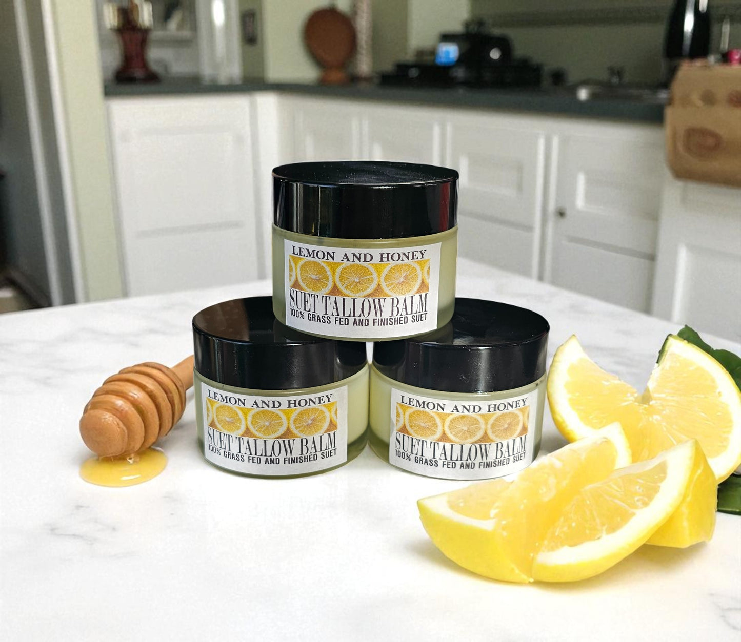 Lemon and Honey Suet Tallow (2oz Frosted Glass Jar)