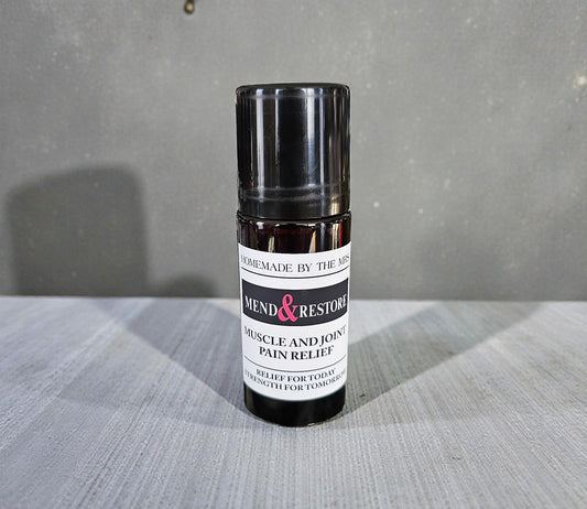 Muscle and Joint Pain Relief (Mend & Restore Oil) 50ml Glass Amber Roller Applicator Bottle