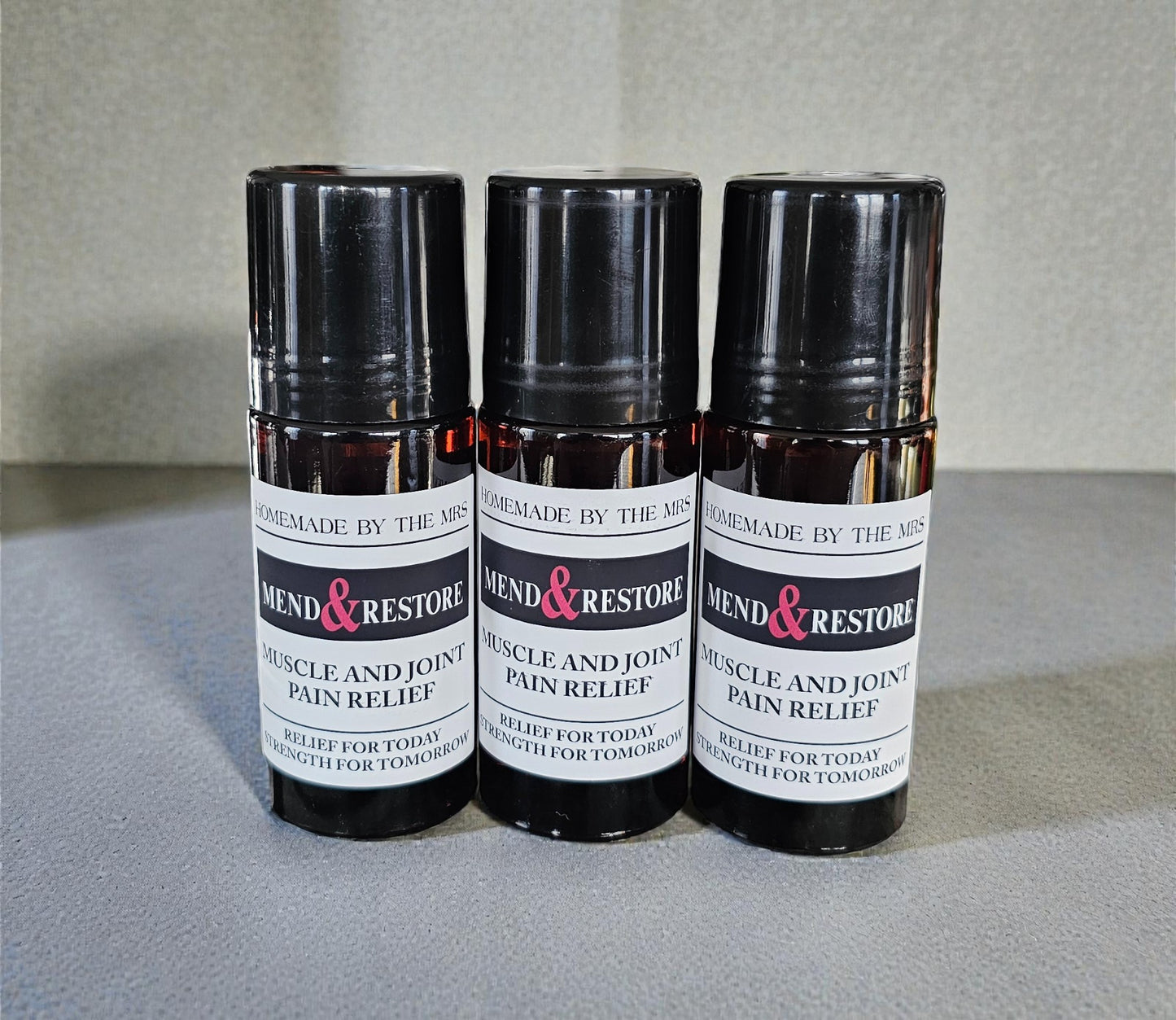 Muscle and Joint Pain Relief (Mend & Restore Oil) 50ml Glass Amber Roller Applicator Bottle