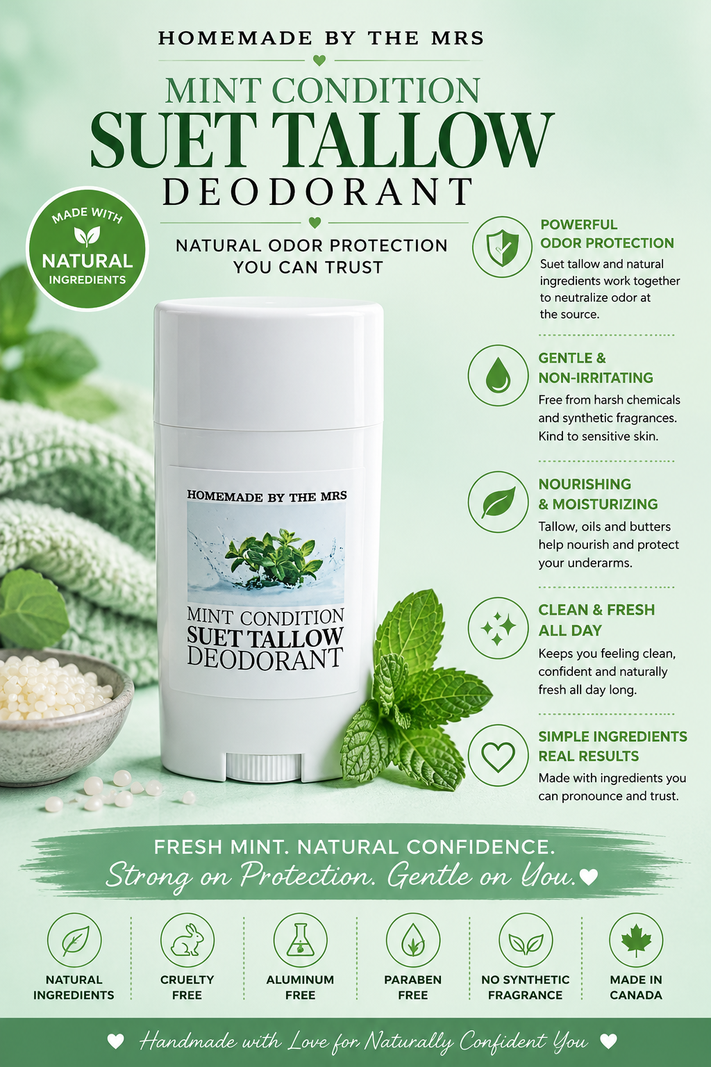 Deodorant Suet Tallow Magnesium (Mint Condition) 2.5oz Plastic Applicator