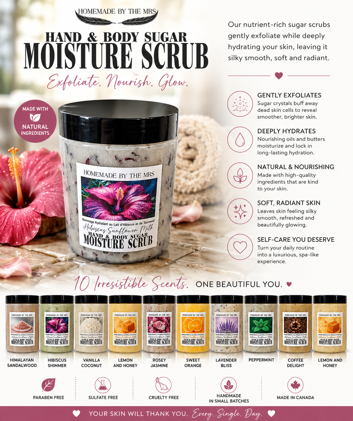 Moisture Sugar Scrub Hand and Body (Himalayan Sandalwood) 8oz Clear Jar