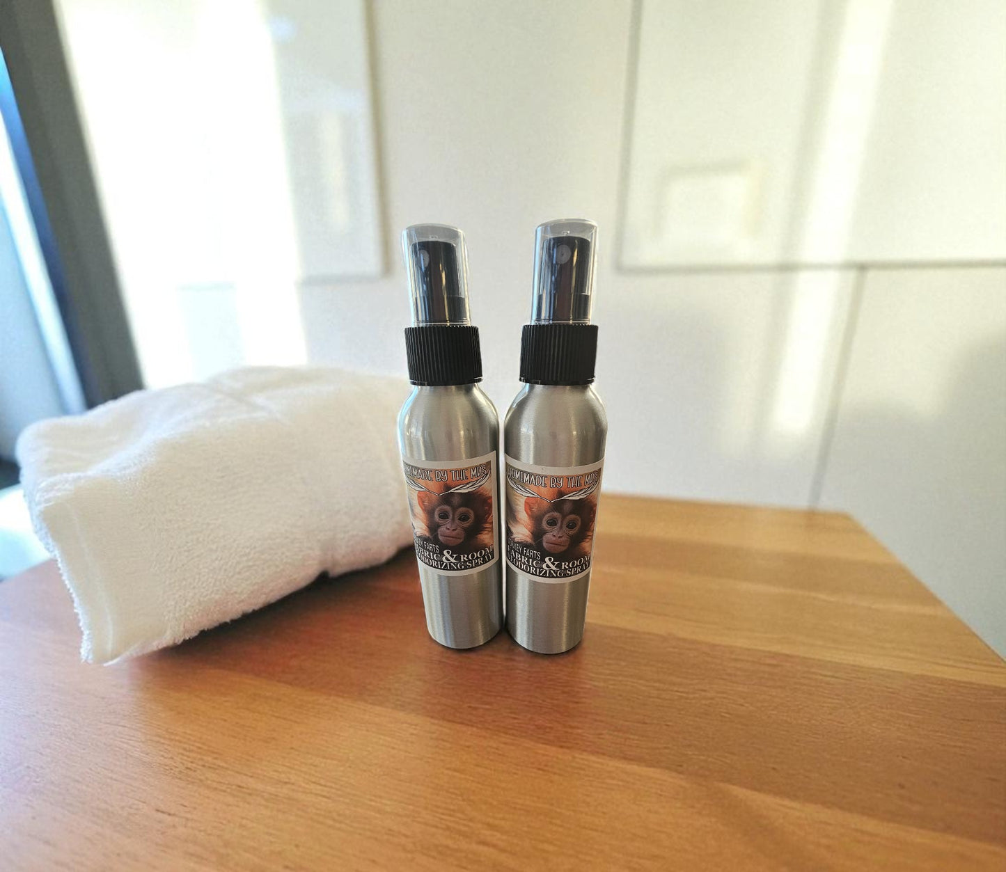 Monkey Farts Fabric & Room Deodorizing Spray (4oz Aluminum Misting Spray Bottle)