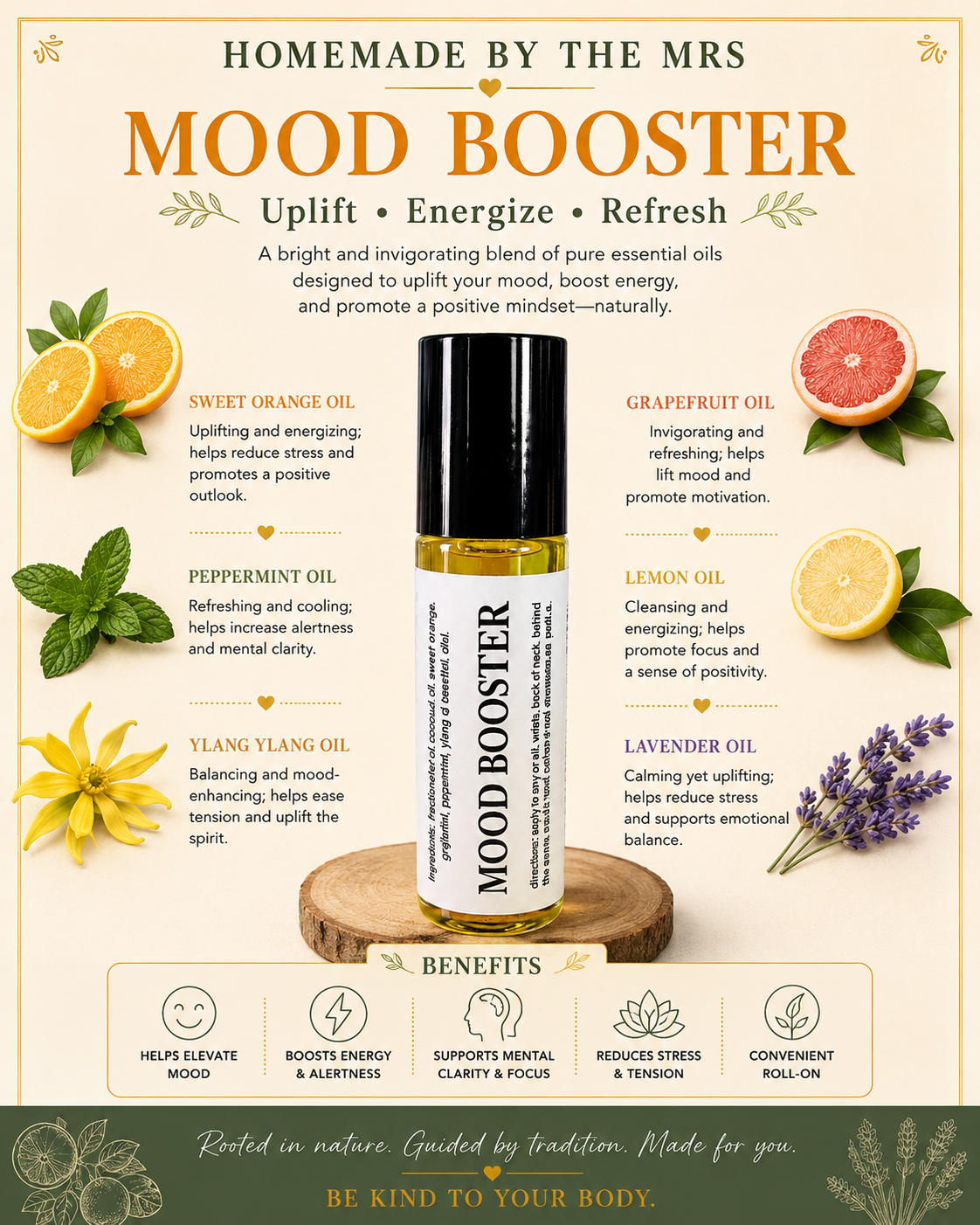 Botanical Wellness Rollers (Mood Booster) 10ml Amber Roller Applicator