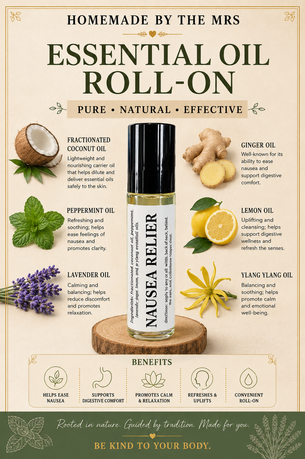 Botanical Wellness Rollers (Nausea Relief) 10ml Amber Roller Applicator