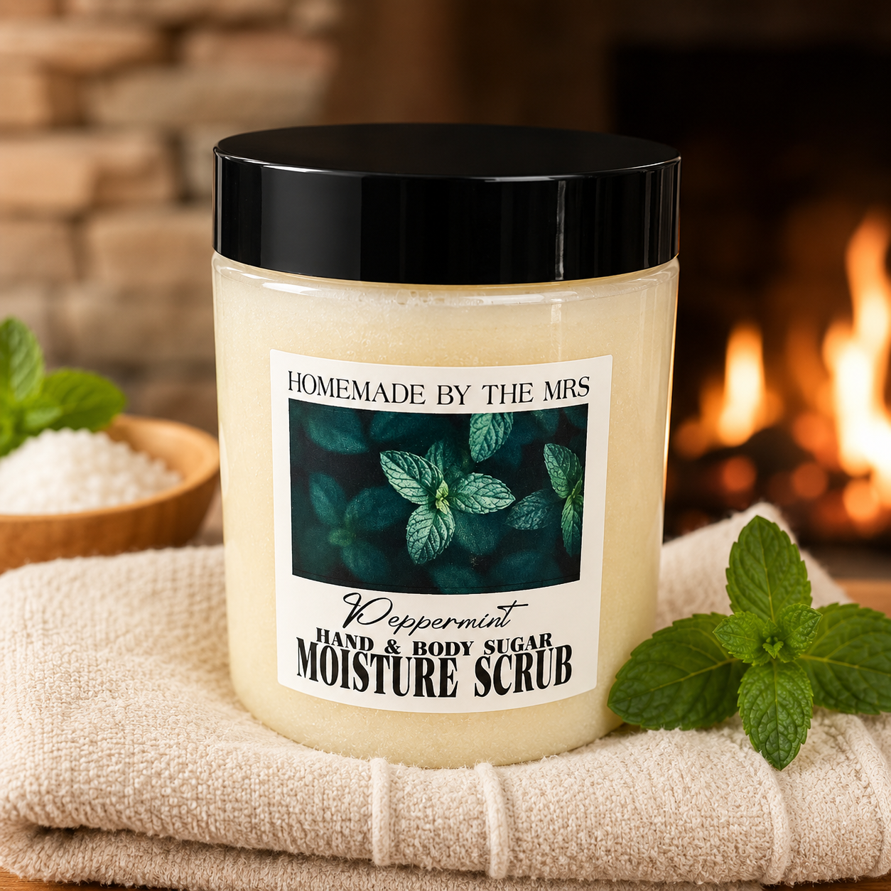 Moisture Sugar Scrub Hand and Body (Peppermint) 8oz clear jar