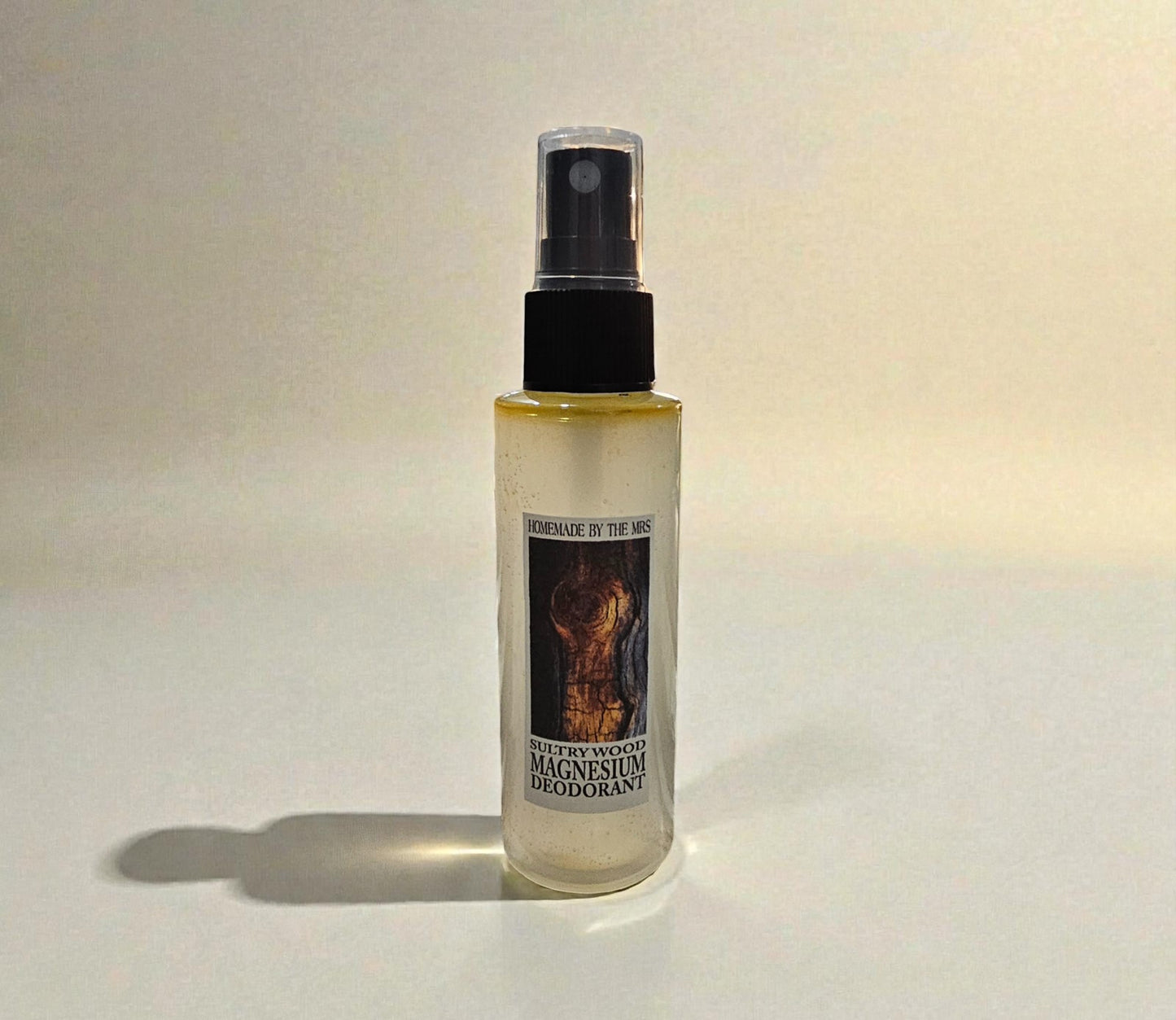Deodorant Aloe and Magnesium Spray (Sultry Wood) 2oz clear misting spray bottle