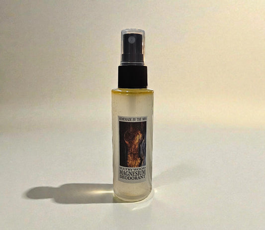Deodorant Aloe and Magnesium Spray (Sultry Wood) 2oz clear misting spray bottle