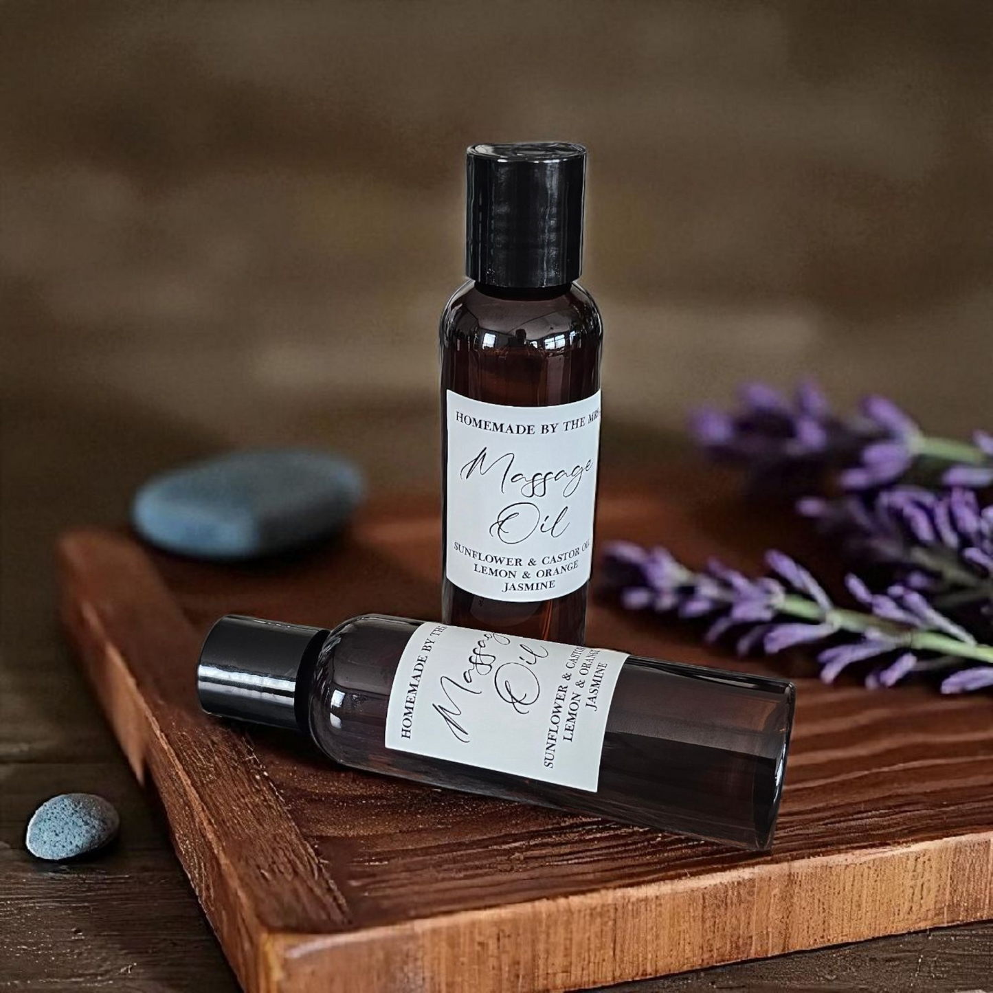 Sunflower + Castor Oil Lemon, Orange and Jasmine Massage Oil (4oz Amber Squeeze Bottle)