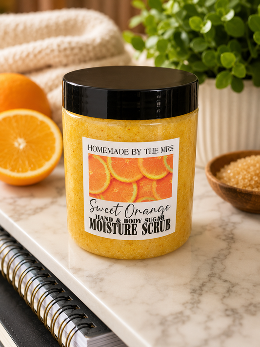 Moisture Sugar Scrub Hand and Body (Sweet Orange) 8oz Clear Jar