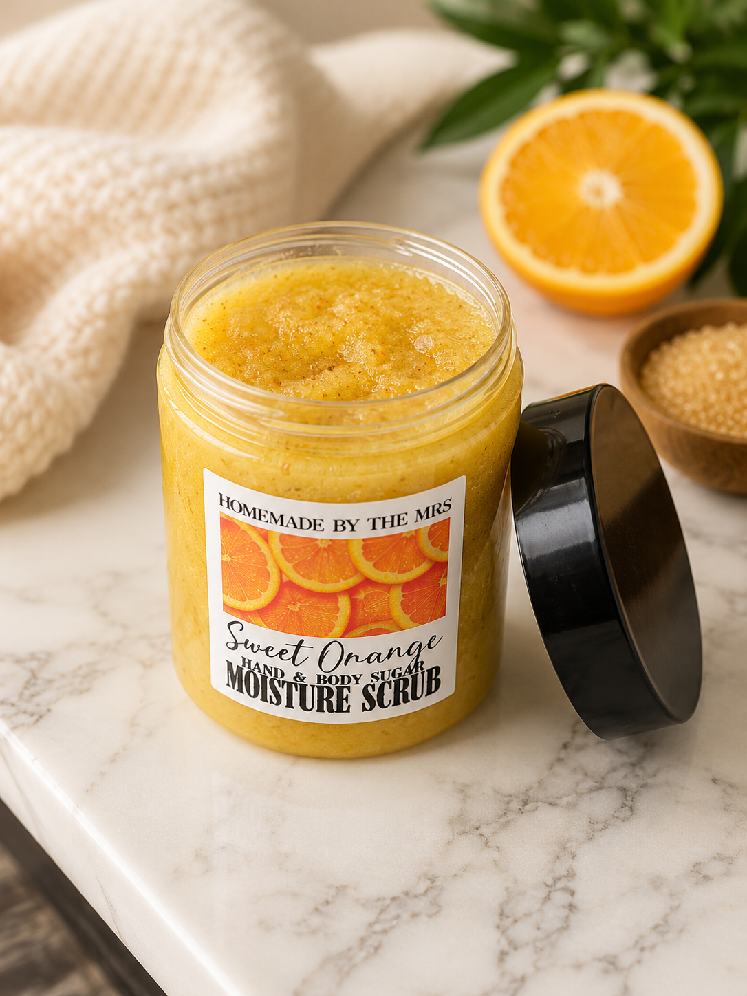Moisture Sugar Scrub Hand and Body (Sweet Orange) 8oz Clear Jar