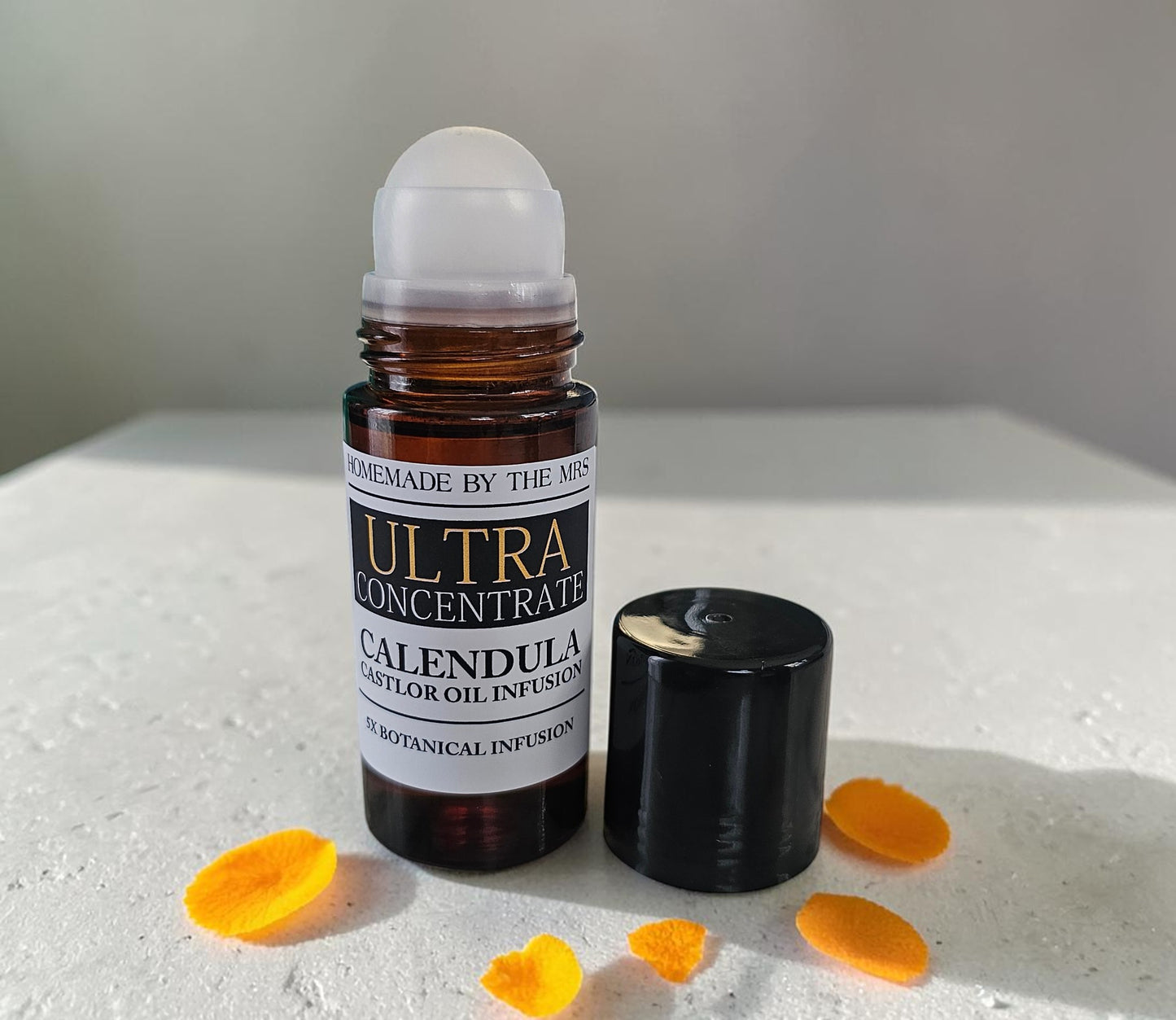 Herbal Castor Oil Infusion (Ultra Concentrate Calendula Flower) 50ml Amber Roller Applicator Bottle