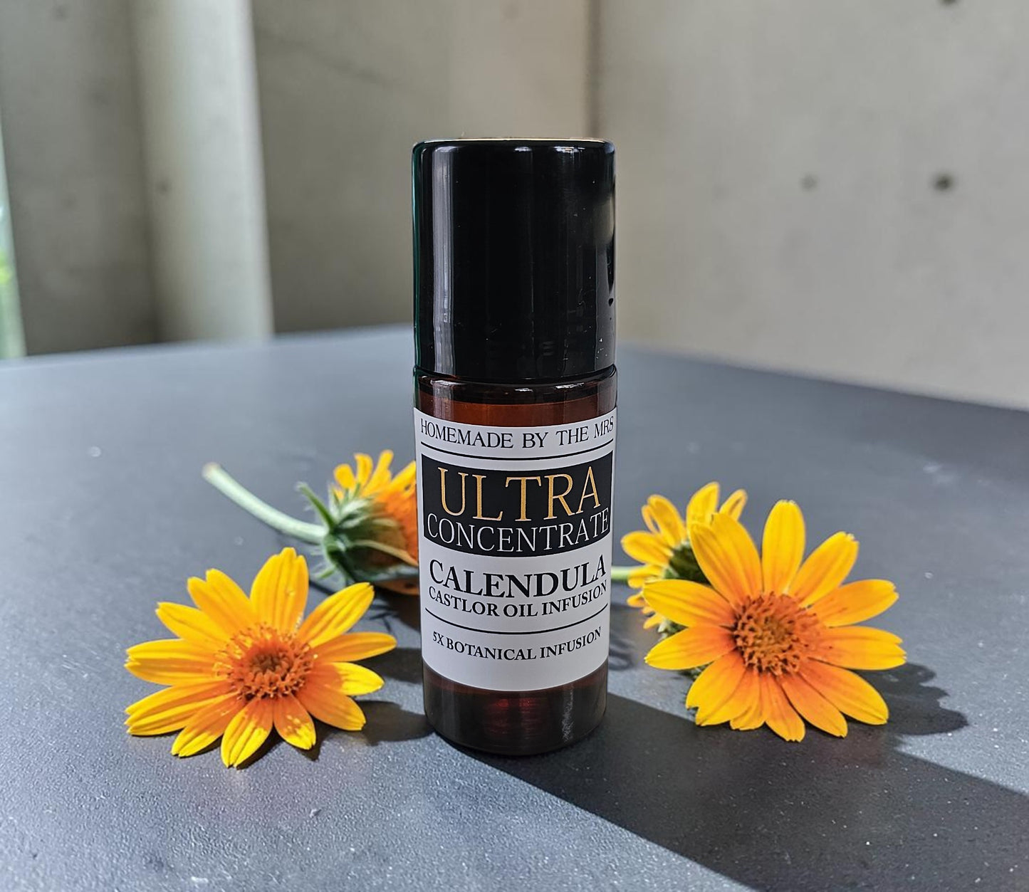 Herbal Castor Oil Infusion (Ultra Concentrate Calendula Flower) 50ml Amber Roller Applicator Bottle