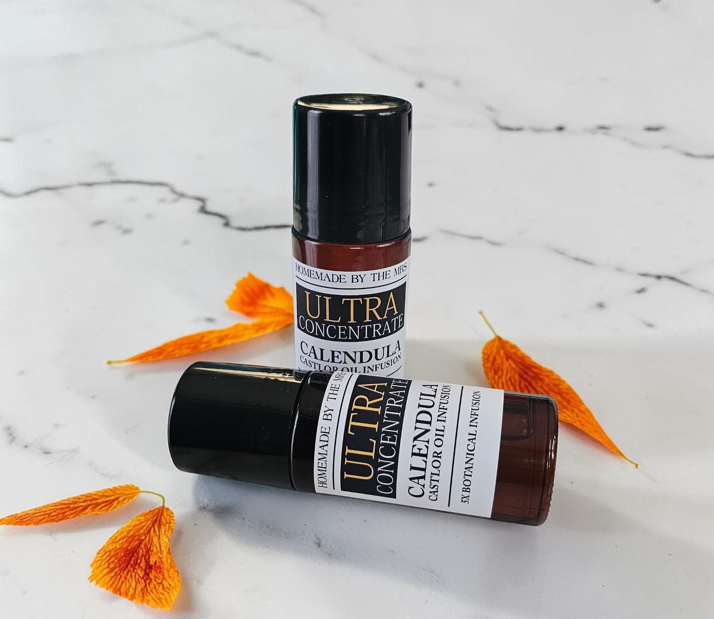 Herbal Castor Oil Infusion (Ultra Concentrate Calendula Flower) 50ml Amber Roller Applicator Bottle