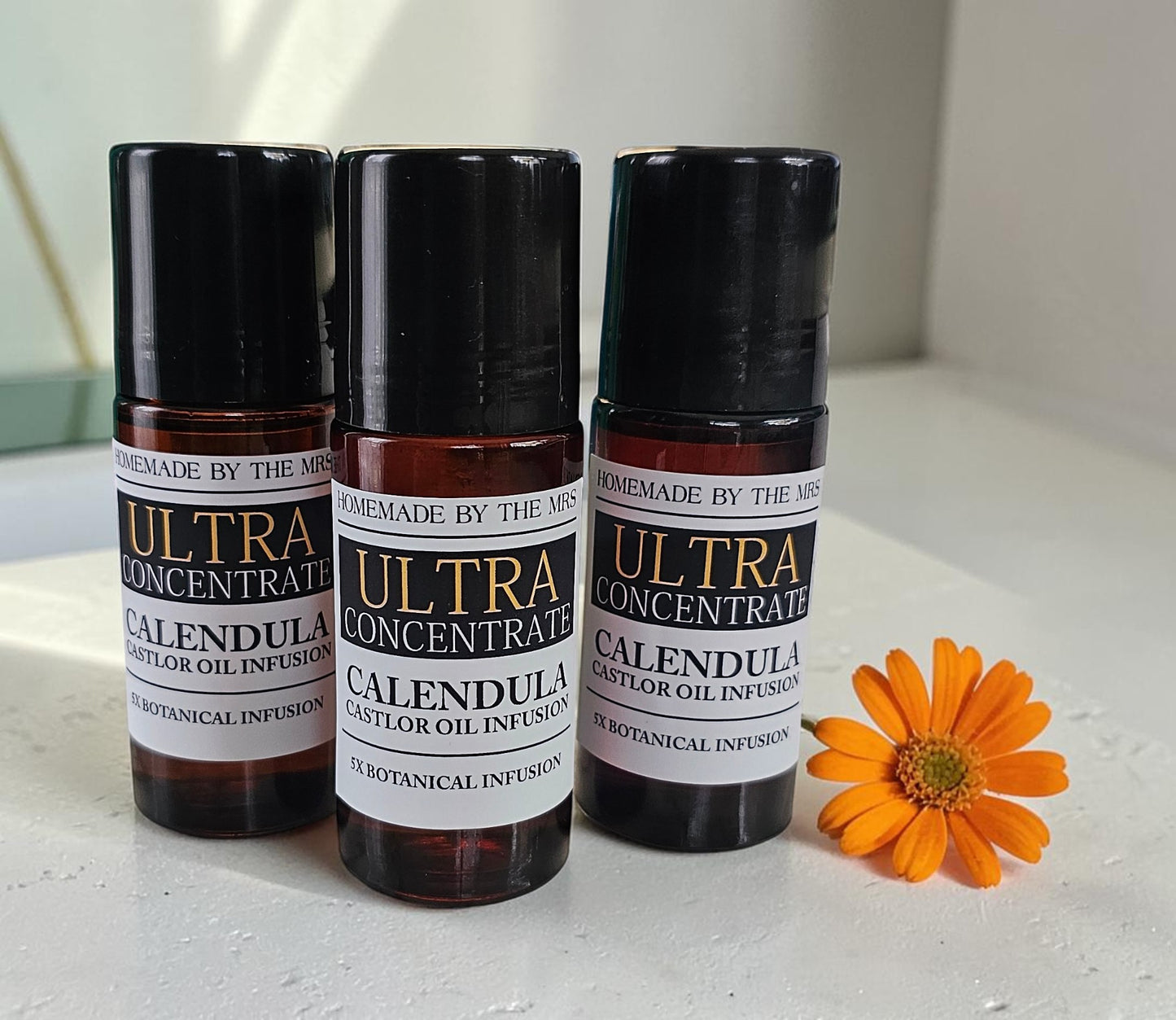 Herbal Castor Oil Infusion (Ultra Concentrate Calendula Flower) 50ml Amber Roller Applicator Bottle