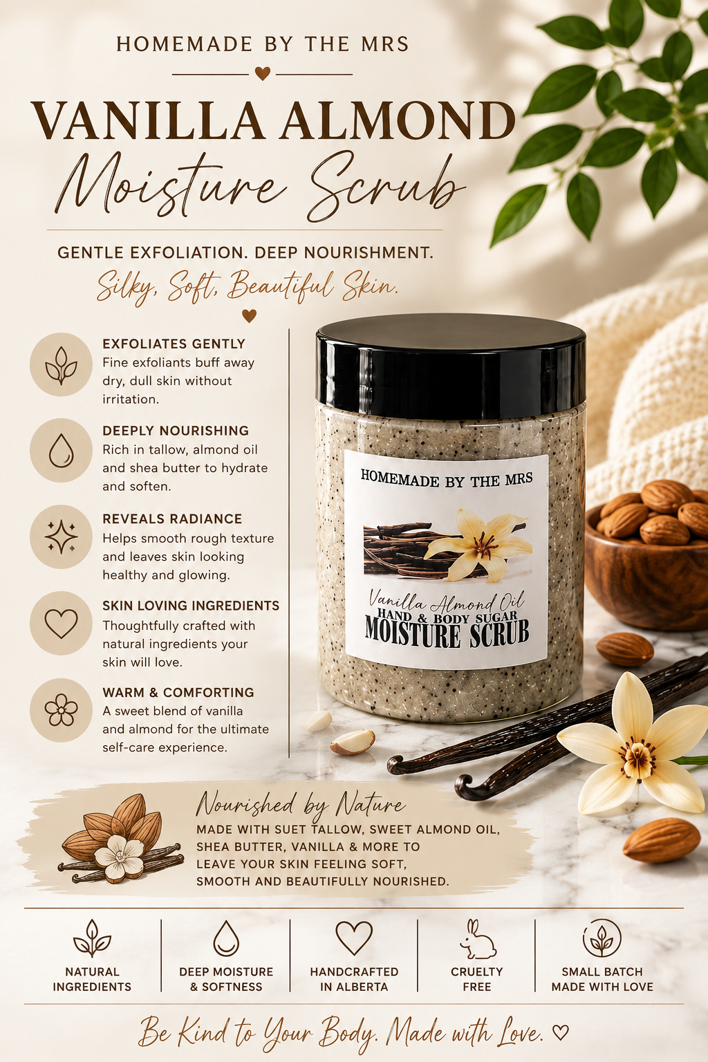 Moisture Sugar Scrub Hand and Body (Vanilla Macadamia) 8oz Clear Jar