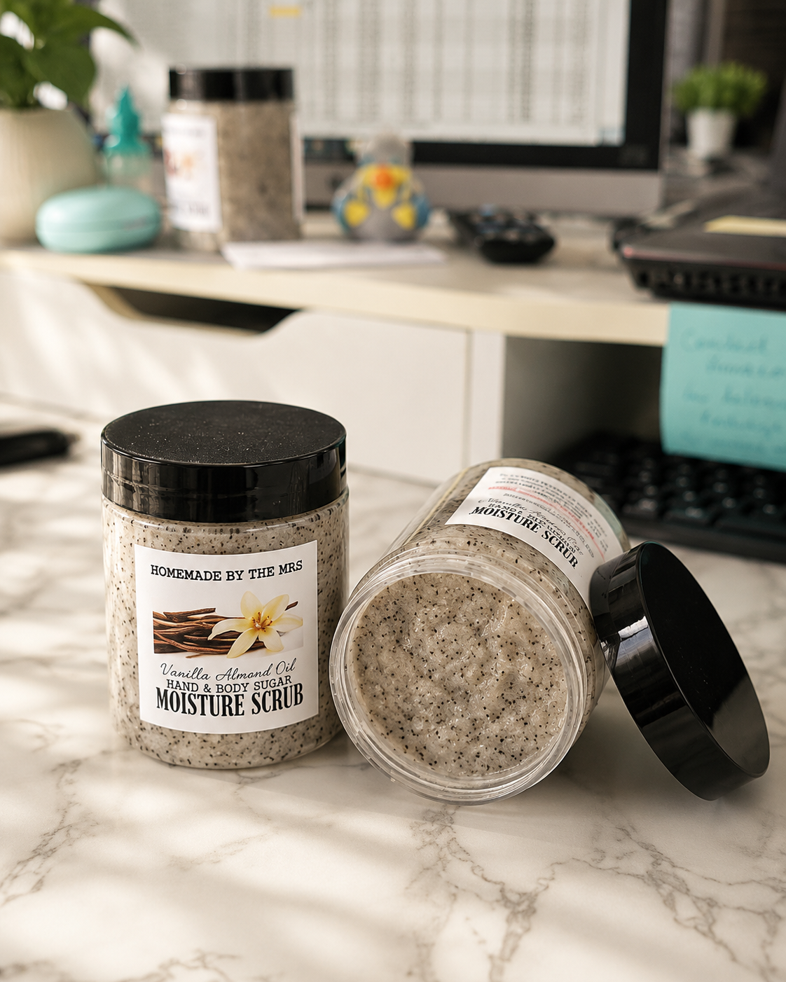 Moisture Sugar Scrub Hand and Body (Vanilla Macadamia) 8oz Clear Jar