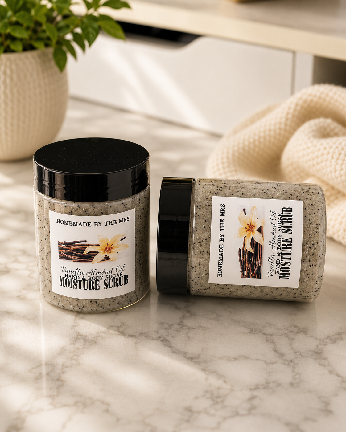 Moisture Sugar Scrub Hand and Body (Vanilla Macadamia) 8oz Clear Jar