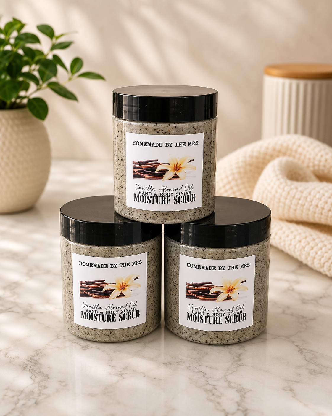 Moisture Sugar Scrub Hand and Body (Vanilla Macadamia) 8oz Clear Jar