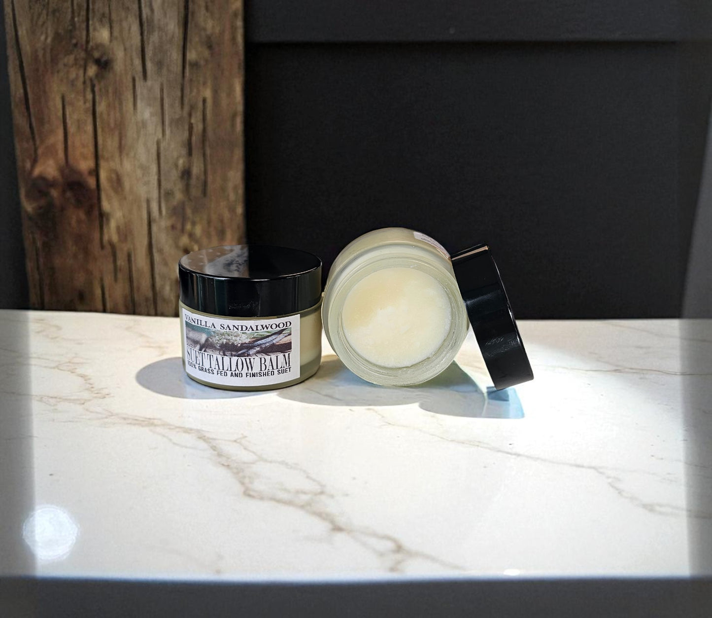 Vanilla Sandalwood Suet Tallow Facial Balm (2oz frosted glass jar)