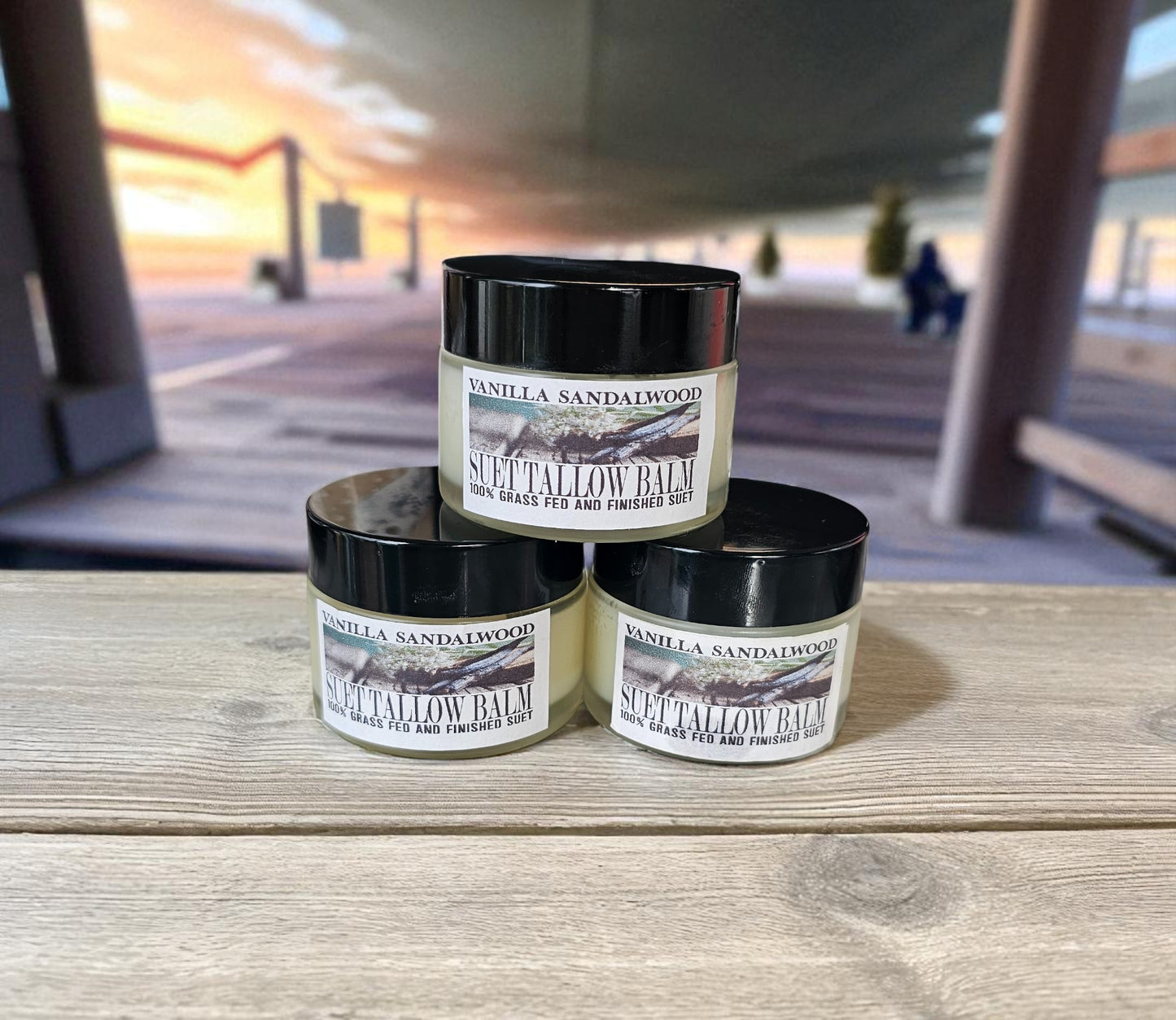 Vanilla Sandalwood Suet Tallow Facial Balm (2oz frosted glass jar)