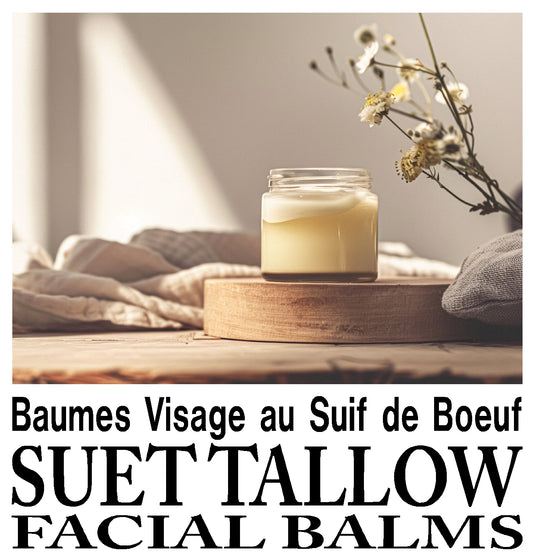 Suet Beef Tallow Facial Balm (2oz frosted glass jar)/Baume Visage au Suif de Bœuf (pot en verre givré de 60 ml)